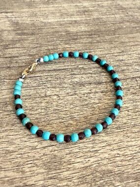 Faux Turquoise & Brown Beaded Bracelet Lobster Clasp
